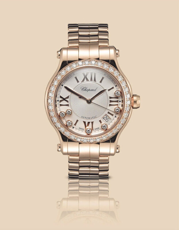 Rose gold watch with diamonds