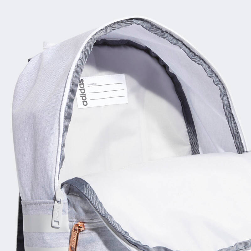 adidas white backpack zipped open